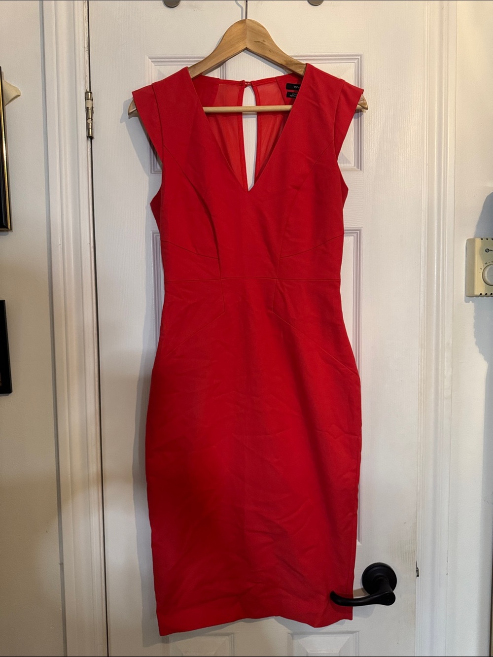 RW&CO. Red V-Neck Cap Sleeve Sheath Midi Dress